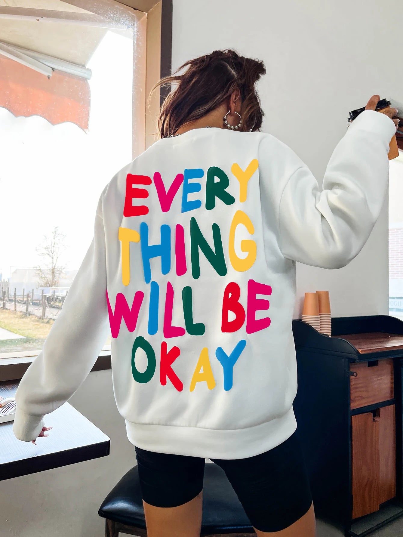 Woman's Sweatshirt  Letter Printed Pullover Loose Warm Crewneck Hoodies
