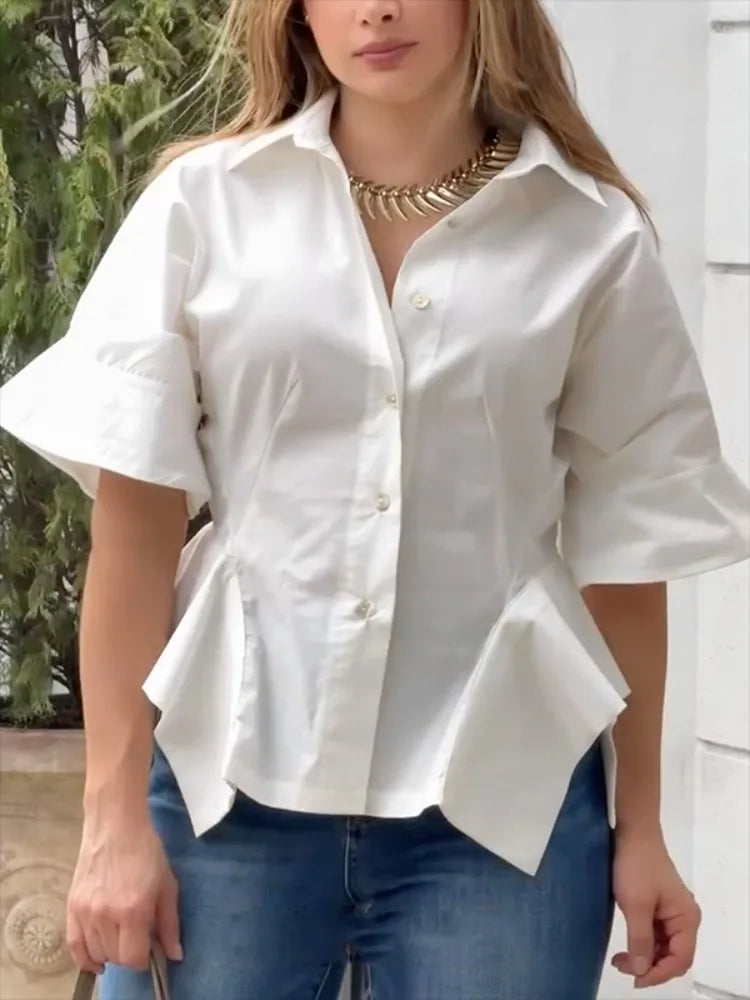UOOZEE Women's Cotton White Blouses Sleeve Loose Buttoned