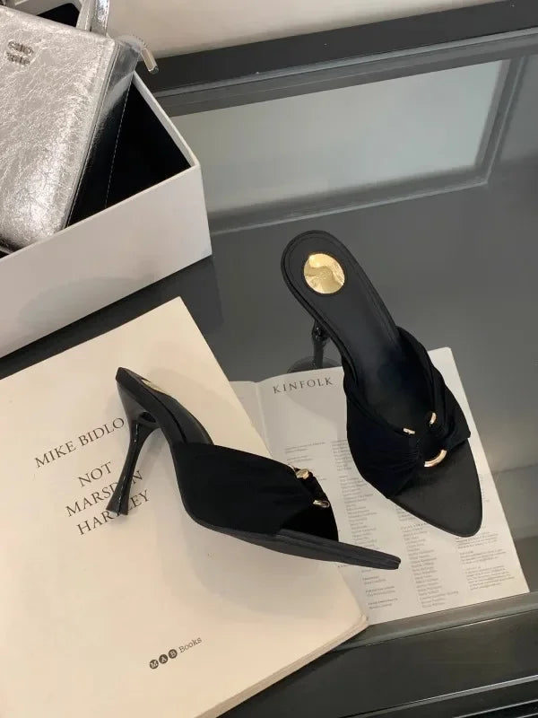 High Heels Slippers Pointed Toe Thin Heels Shoes