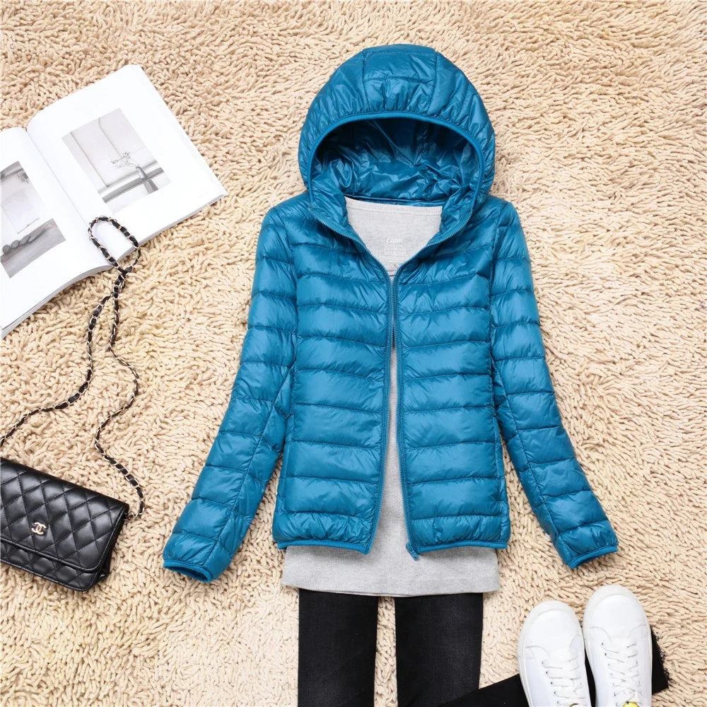 Women Puffer Jacket Ultra Light Weight Packable Hooded Down Coats