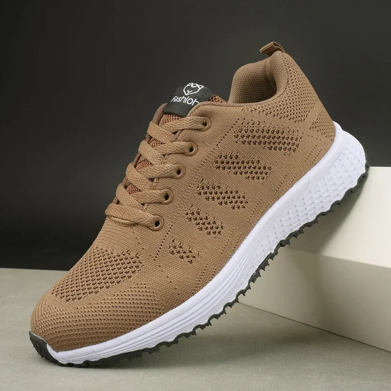 Women's Sneakers Breathable Knitted Mesh Comfortable Flat Lace Up Shoes