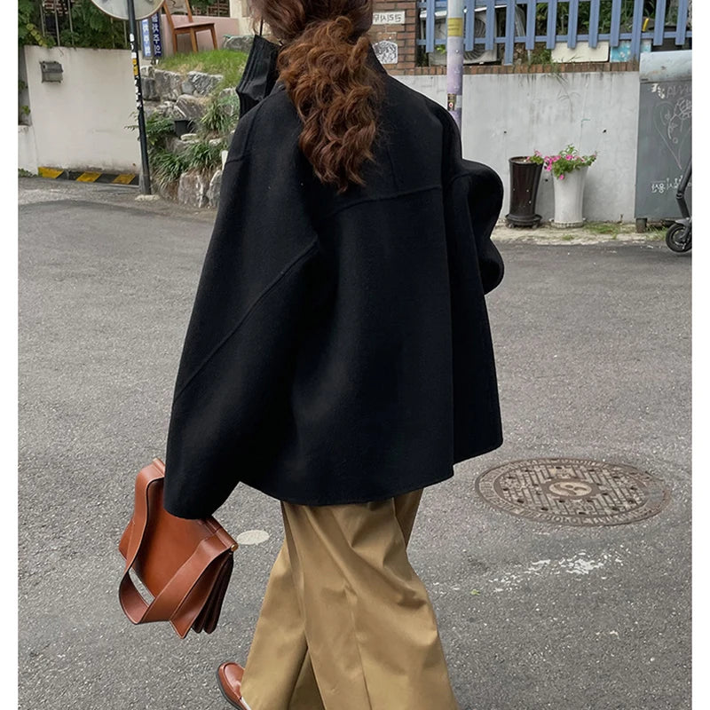Women Winter Woolen Coat Fall Turn-Down Collar