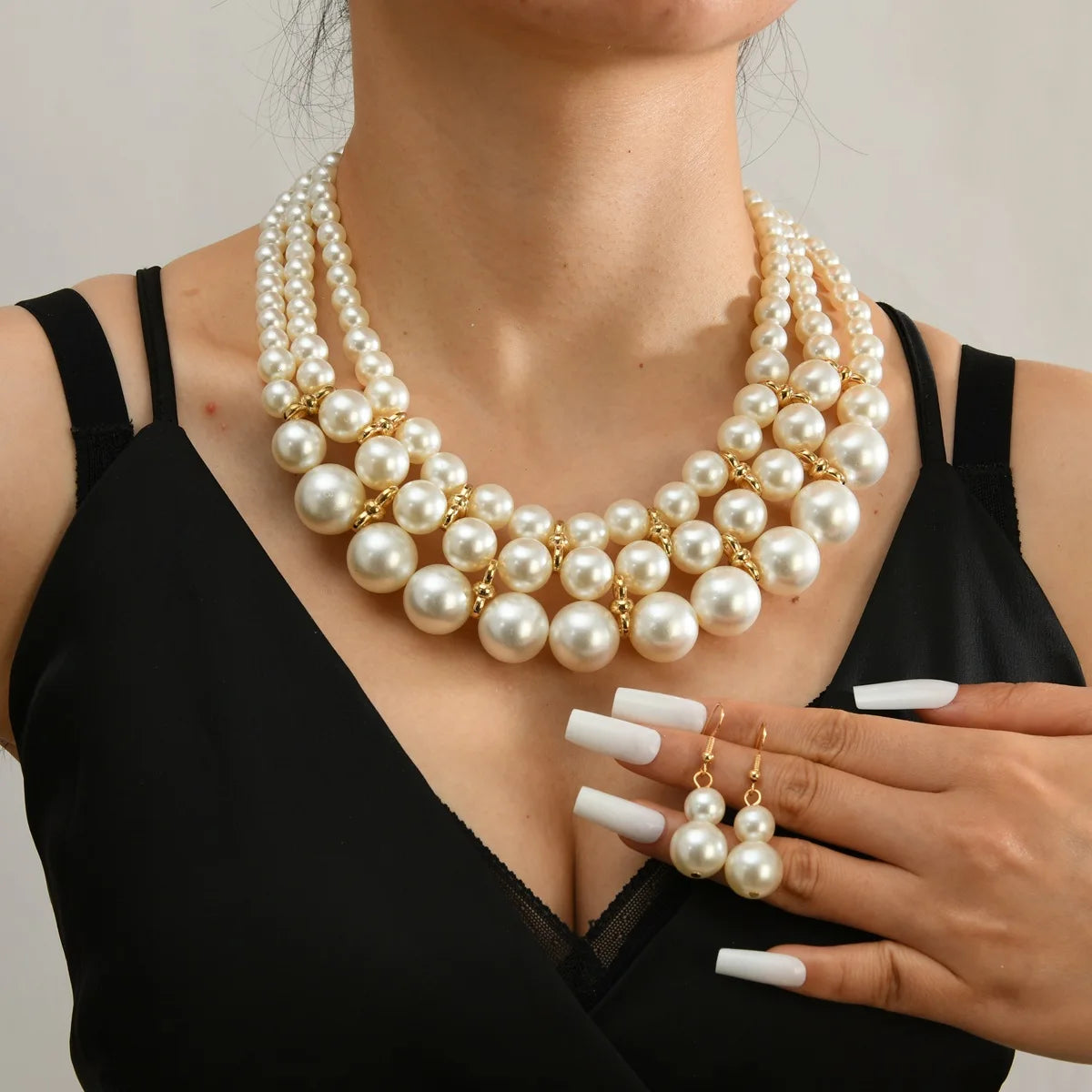 ACRYLIC pearl round necklace earrings tassel wedding women's jewelry
