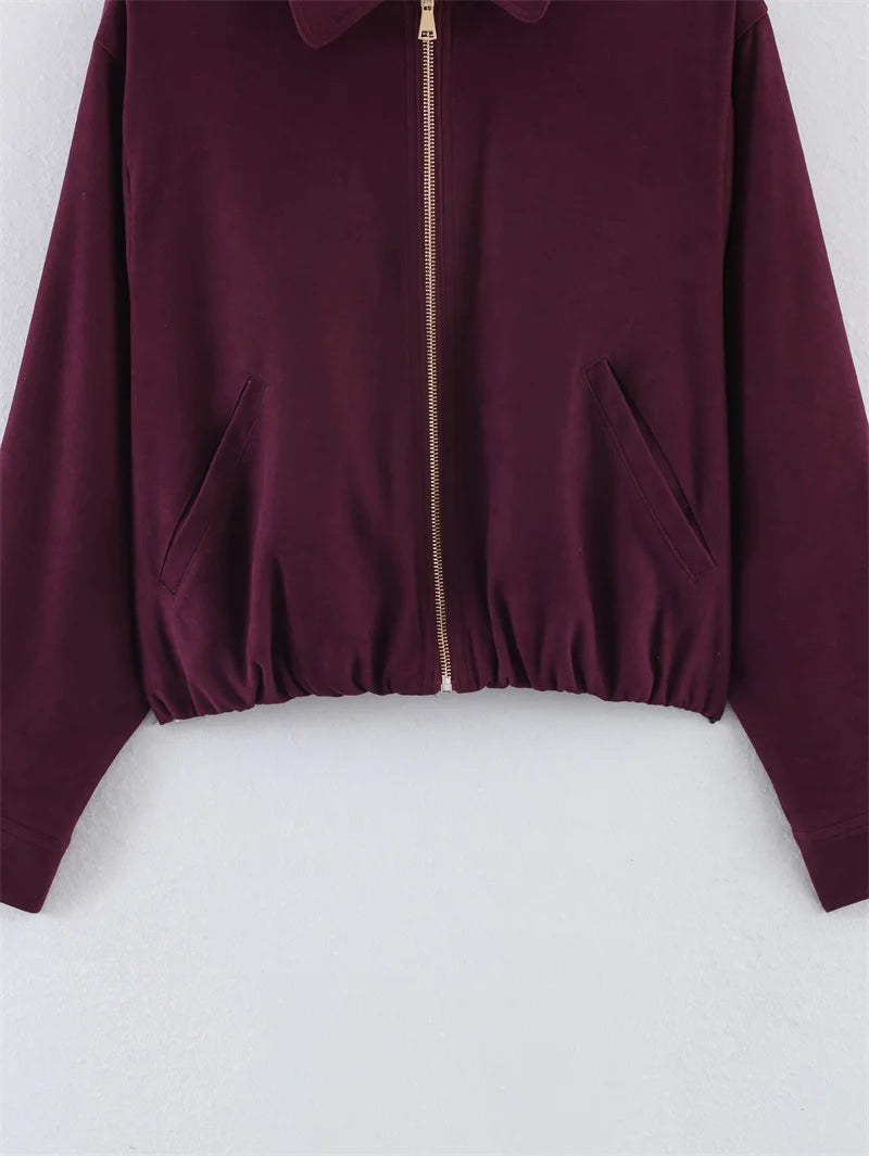 3-Color Loose Zip-up Jacket Casual Chic  Jacket