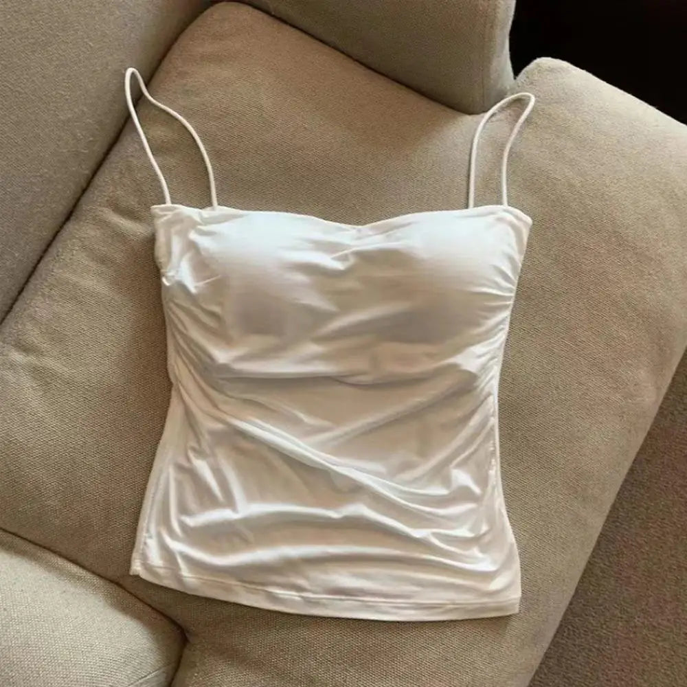 New Women Tank Tops Summer Solid Color Built-In Bra Camisole