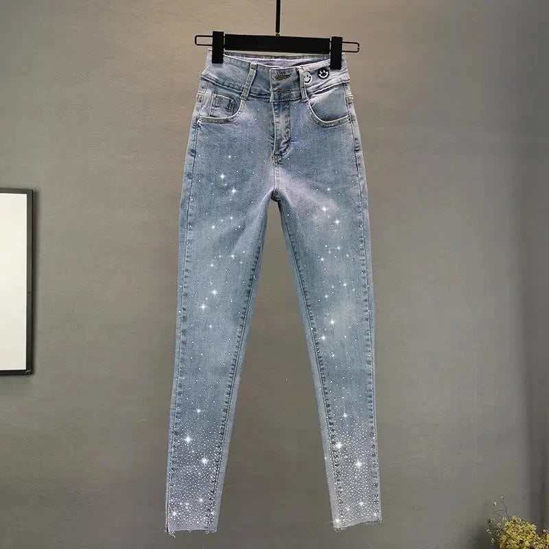 Women's Jeans Elastic Slim  Hot Diamond Small Foot Pencil Pants