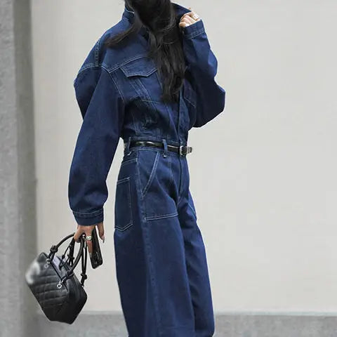 Jumpsuits Women  Safari Style Loose Long Sleeve Denim Jumpsuits