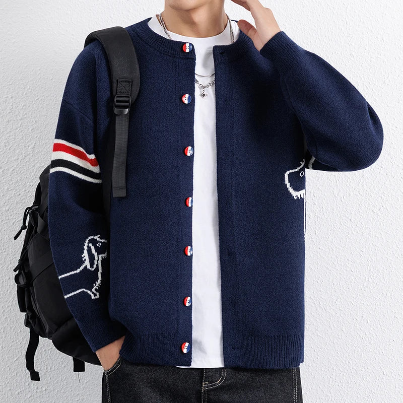Knitted Cardigan Jacket for Men  Wide Pine Stand Collar Sweater