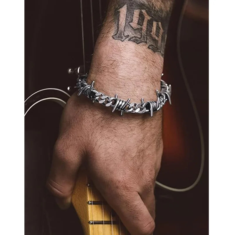 Barbed Wire Chain Bracelets for Men Women Stainless Steel