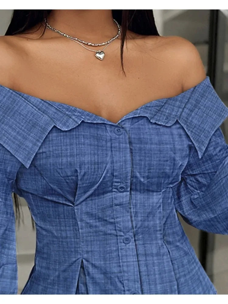 Elegant White Shirts for Women Lantern Sleeve Off Shoulder Top