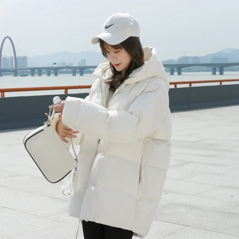 Puffer Jackets Women White Zipper Long Down Jacket