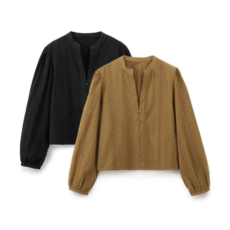 Embroidery Blouses For Lady Fashion Vintage Blouse
