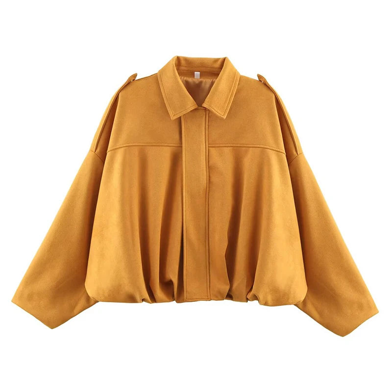 Women's Bomber Jackets  Turn-down Collar Long Sleeve Loose Coats