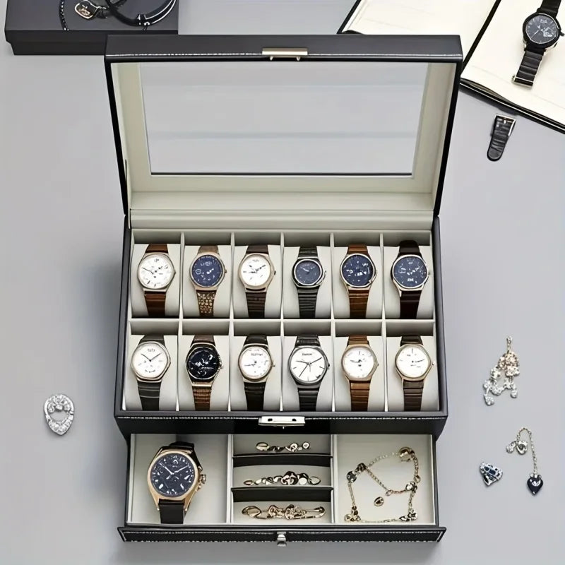 Leather Lockable Watch Storage Boxes,Men & Women's Jewelry Display