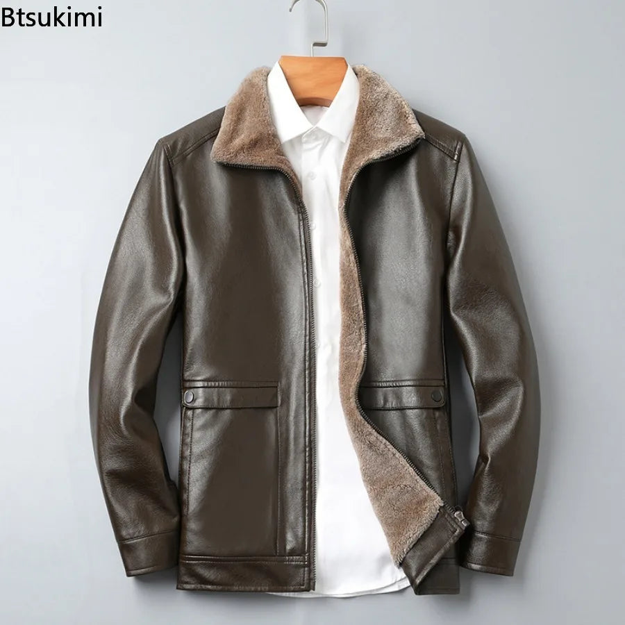 PU Jacket Fleece Liner Warm Solid Faux Leather