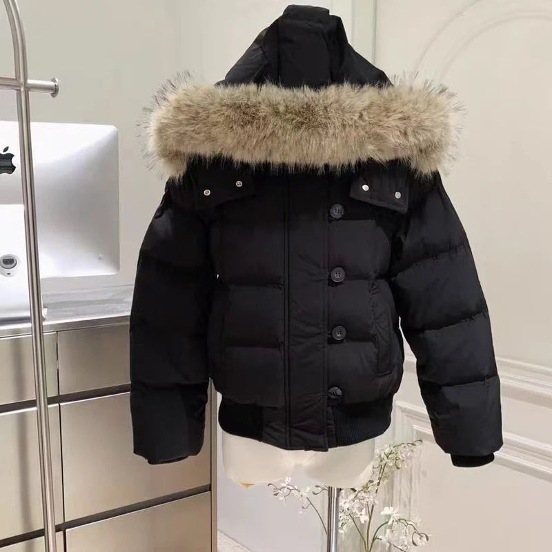 Fur Hooded Jacket Women Outerwear Female  Puffer Bubble Coat