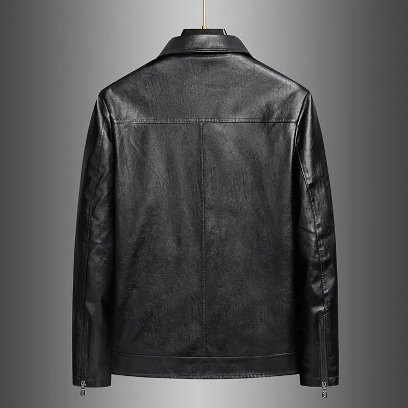 Men's PU Jackets Classic Solid Color Straight-leg