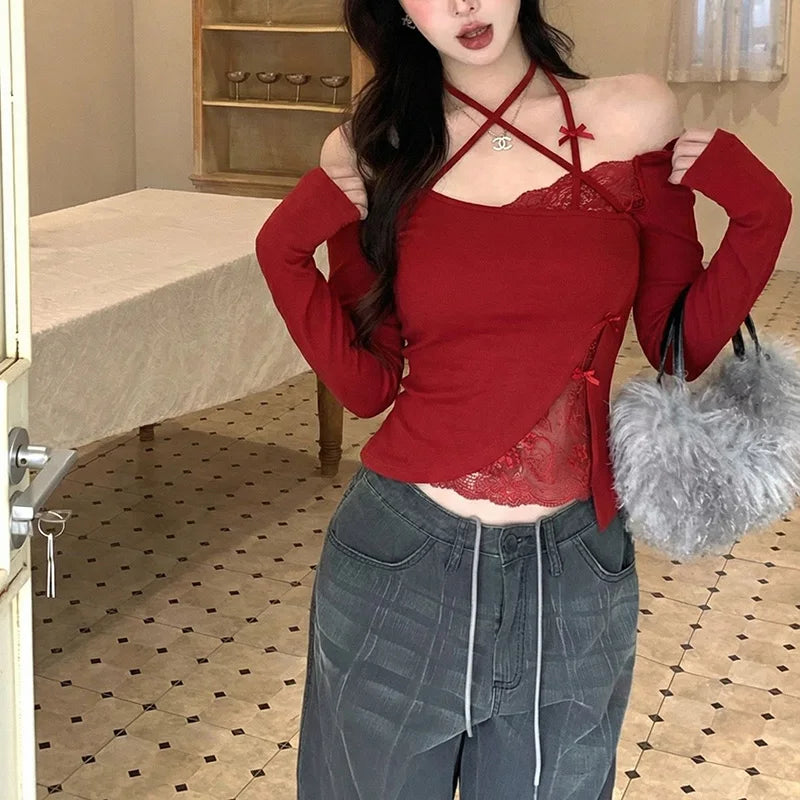 Female T-shirts Chic Halter T-shirts Girls Sexy Fashion Solid Skinny Tops Women Korean Designer Thin Leisure Clothes