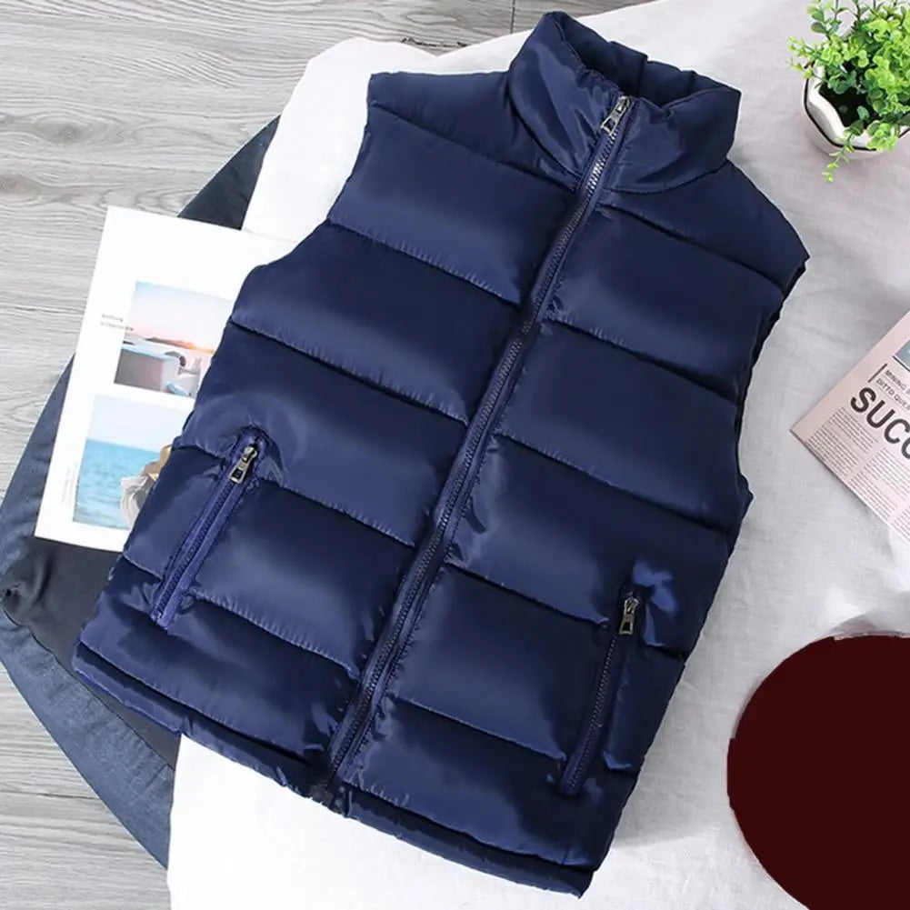 Men Vest Jacket  Slim Fit Stand Collar Sleeveless Puffer Jackets