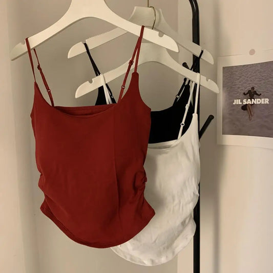Women's Tank Tops Slim Sling T-shirt  Camisole With Chest Pad Sexy Crop Tops