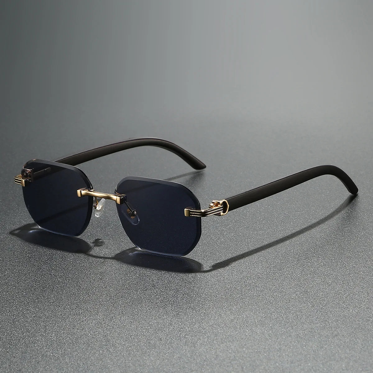 Trendy Rimless Sunglasses for Men Women Frameless Rectangle Wood Frame Sun Glasses