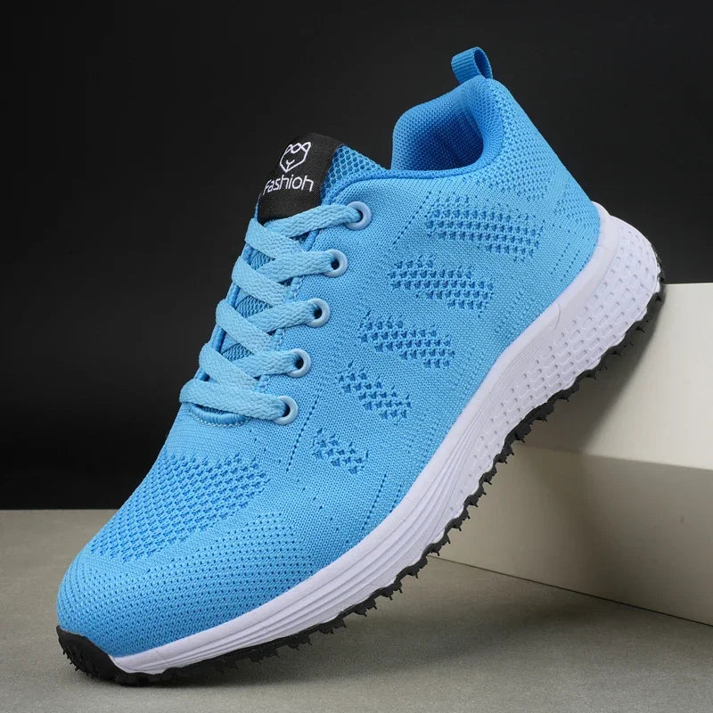 Women's Sneakers Breathable Knitted Mesh Comfortable Flat Lace Up Shoes