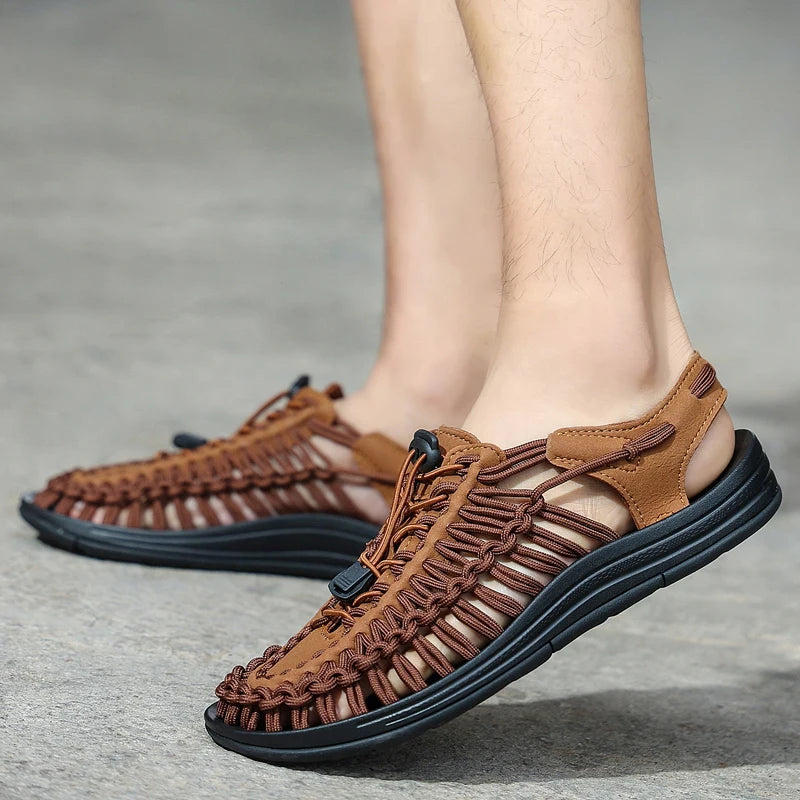 Men Sandals Summer Weave Shoes  Outdoor Breathable Comfort Slip On