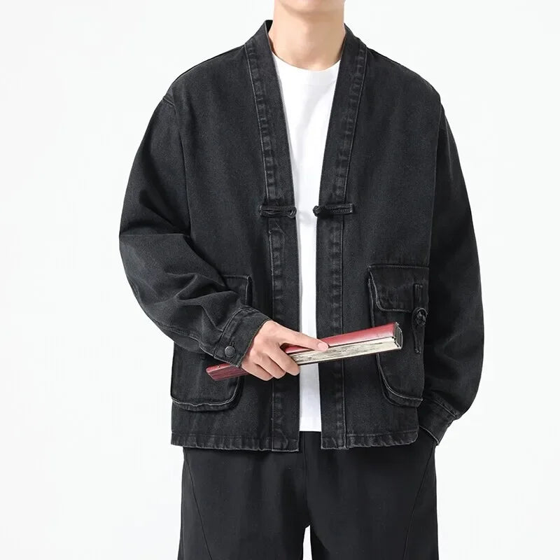 Fashion Men Denim Jacket Cotton Kimono Vintage Traditional Jackets
