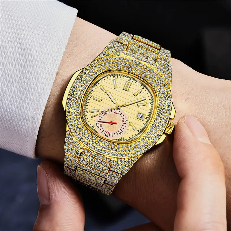 Watches For Men Reloj Hombre Fashion Alloy Band Diamond Calendar Gifts Quartz Wristwatches