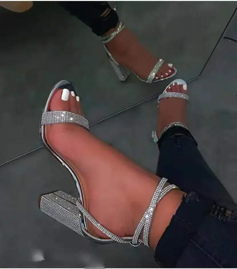 Heel Sandals Women Rhinestone Sexy Transparent High Heels Sandals