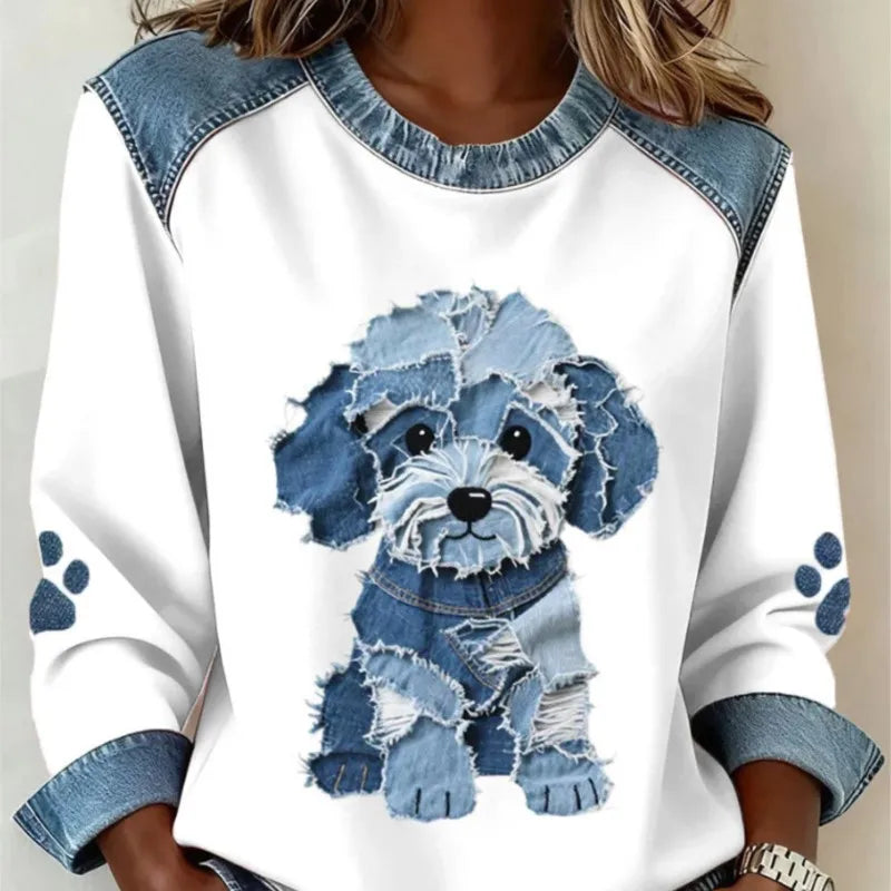Women's Sweatshirts Pullovers  Casual Dog Printed Round Neck Long