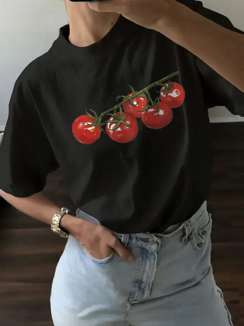 Female T Shirts Fashion Graphic Women Clothing Fruit Tomato Print Women Short Sleeve Streetwear T-Shirts Tees Aesthetic Clothes