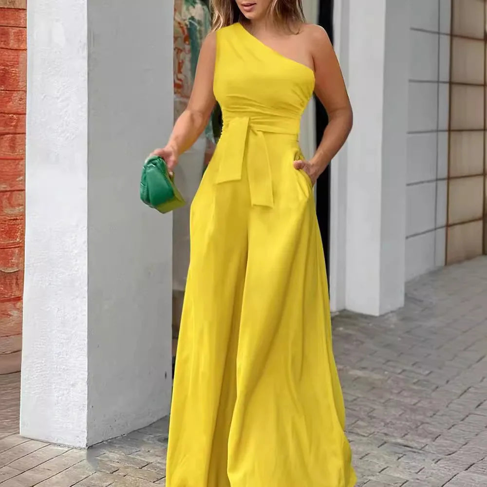Women's Jumpsuit  Lace-up Irregular Off-The-Shoulder