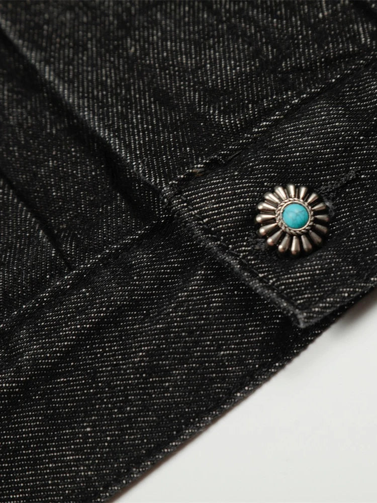 Mens Jacket Punk Vintage Streetwear Black Denim