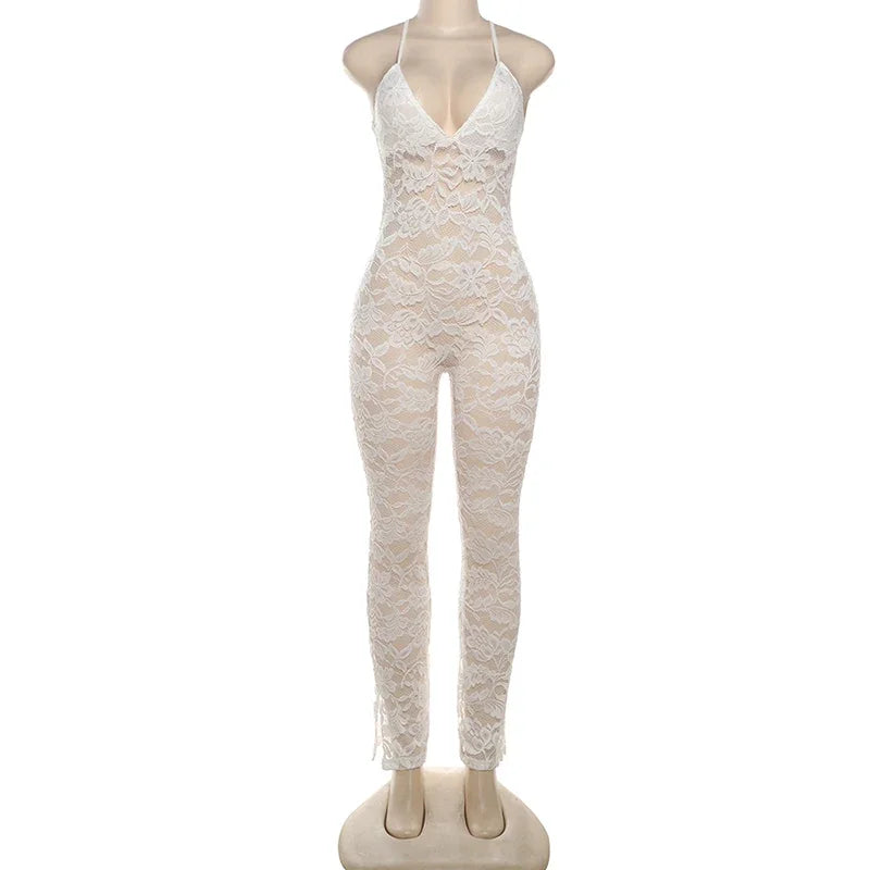 Women Sexy Cross Backless Jumpsuit  See Thorough v-Neck Sleeveless Summer Coquette