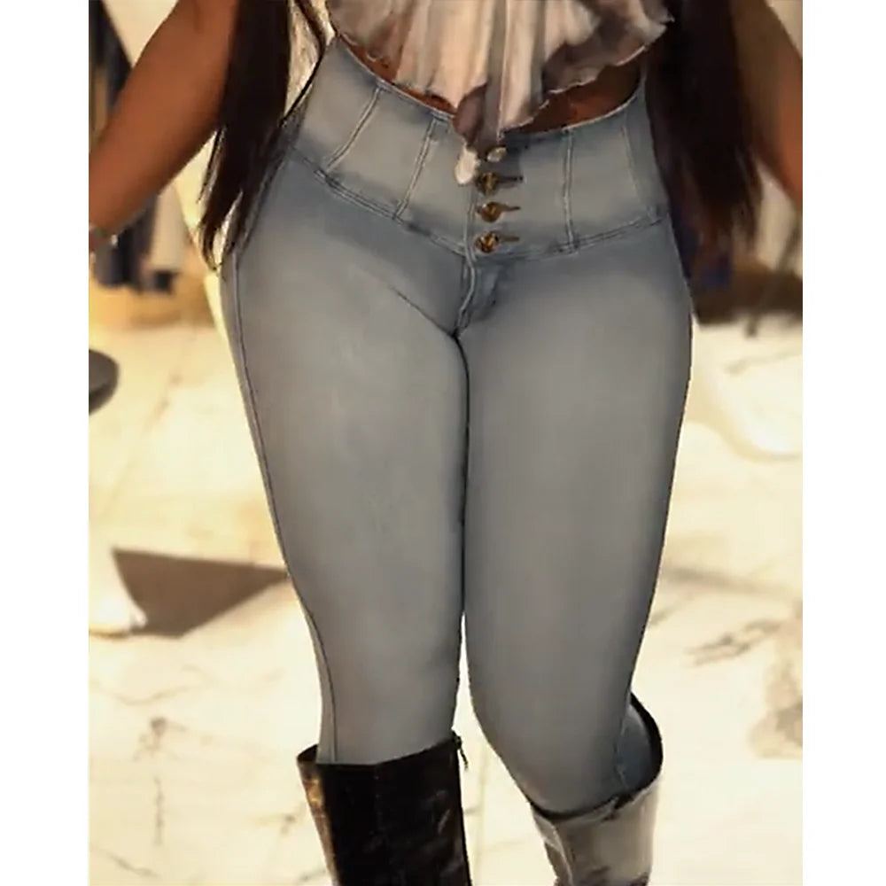 Women's High Waist Skinny Jeans  Front Button leggings