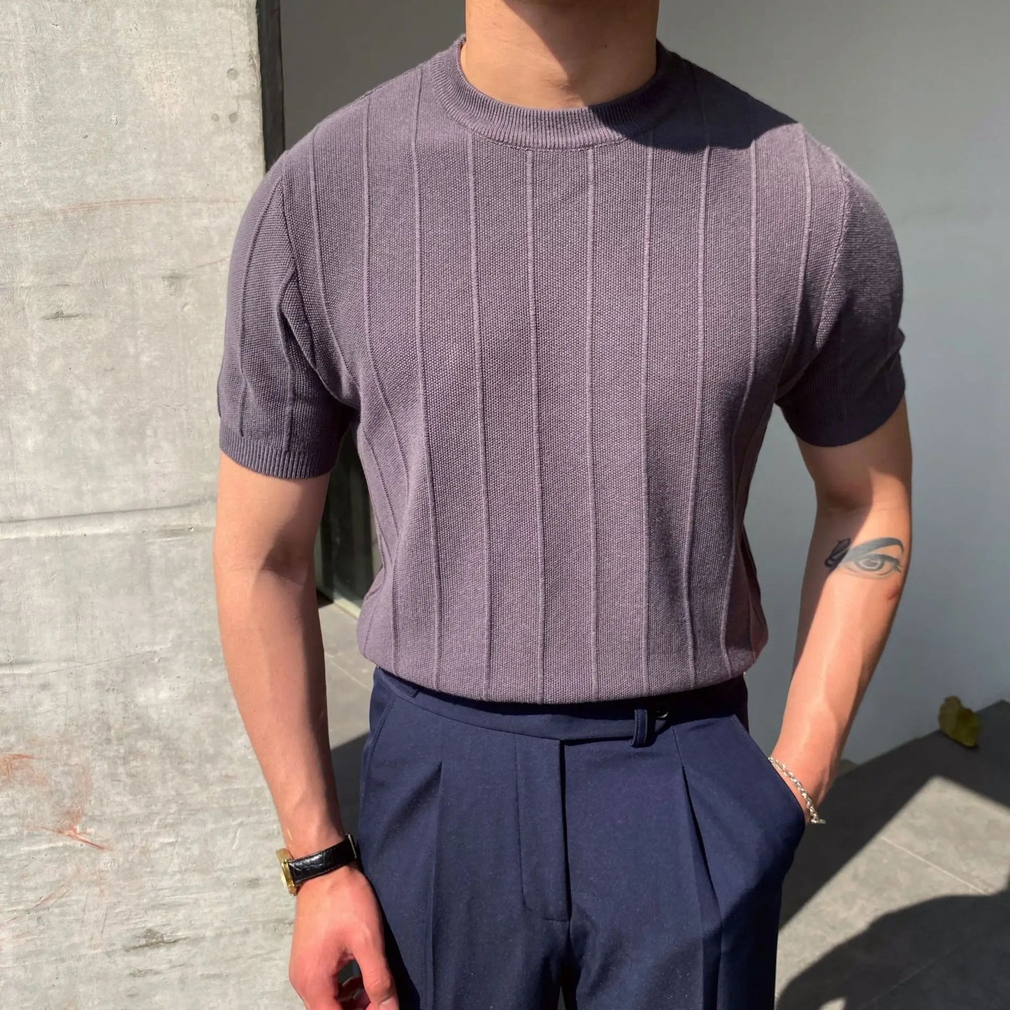 Knitted T-shirt Men  New Round Neck Thin Wool Bottoming Shirt