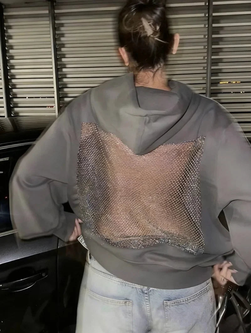 Women's Hollow Mesh Hoodie, A Transparent, Loose-fitting Long-sleeved Sweatshirt