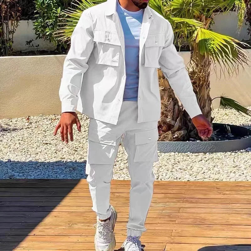 Men Two Piece Sets  Jackets Turn Down Collar Full Sleeve