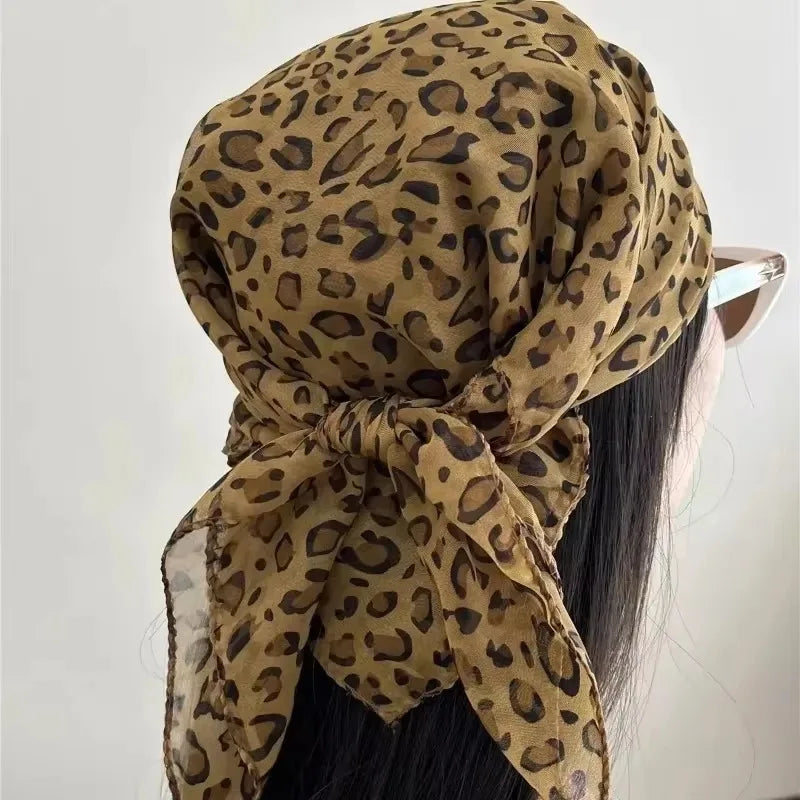 Vintage Leopard Print Square Scarf Women