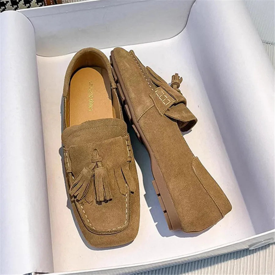 Fringed Women Ballet Flats Square Toe Walking Driving Shoes