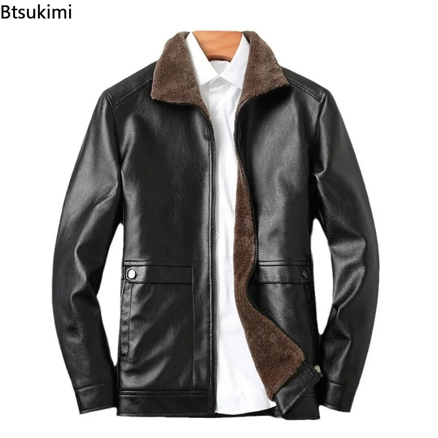 PU Jacket Fleece Liner Warm Solid Faux Leather