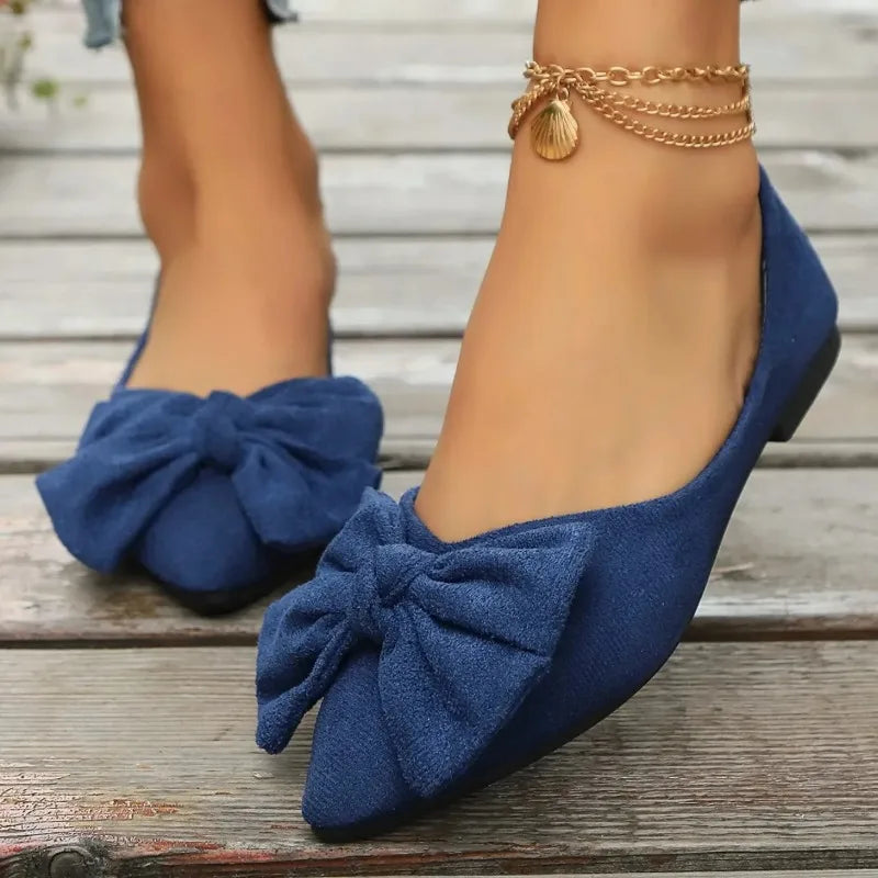 Flat Bottomed Loafers for Women Butterfly Bow Shallow Mouth Pointed Breathable  Women's Shoes