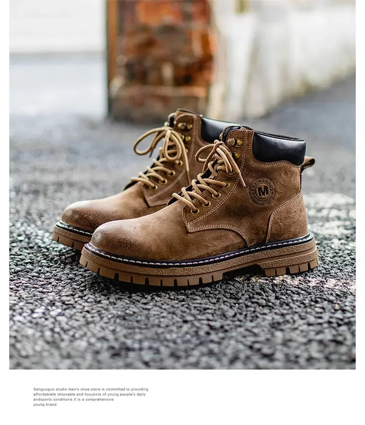 Men's high top boots outdoor work shoes anti slip and comfortable yellow boots