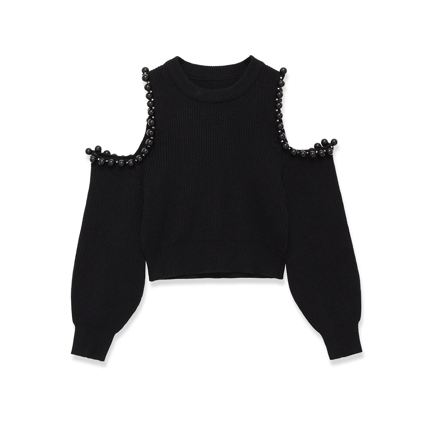 Women Fashion Knit Beaded Hollow Out Sweater