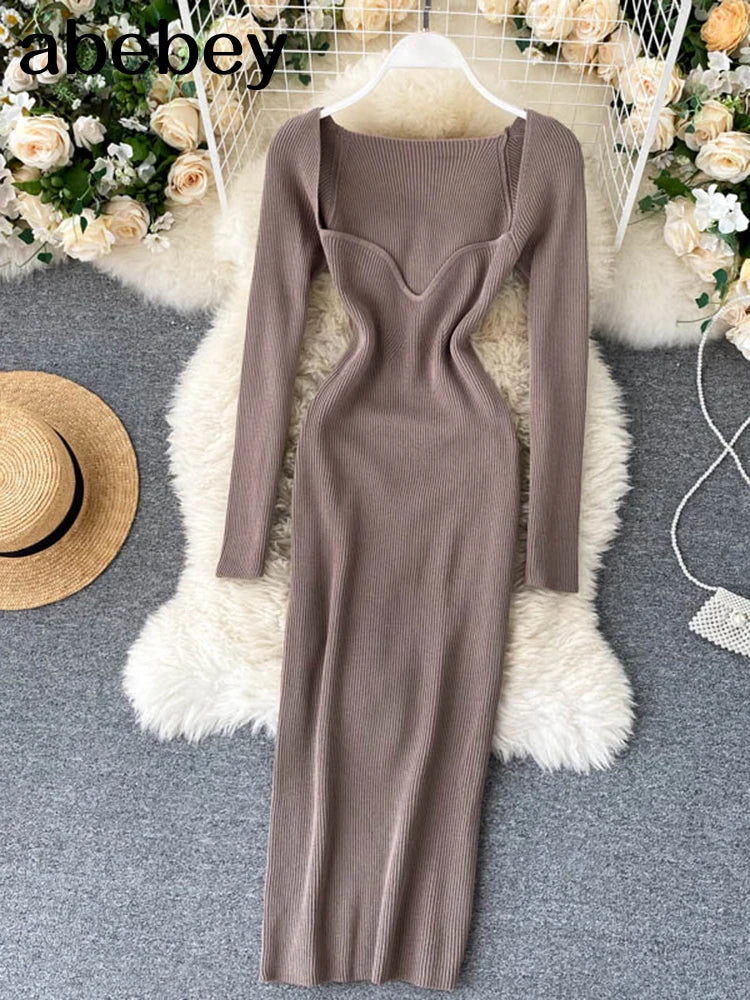 Sexy Strapless Ribbed Knitted Bodycon Dress