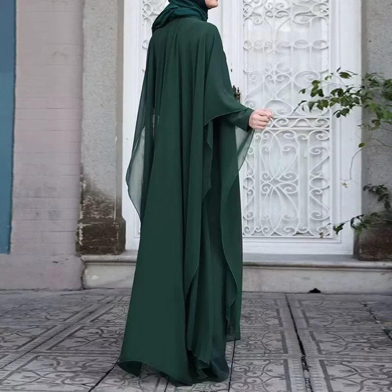 Asian Two Piece Set Bat Sleeve Retro Loose Round Neck Dress
