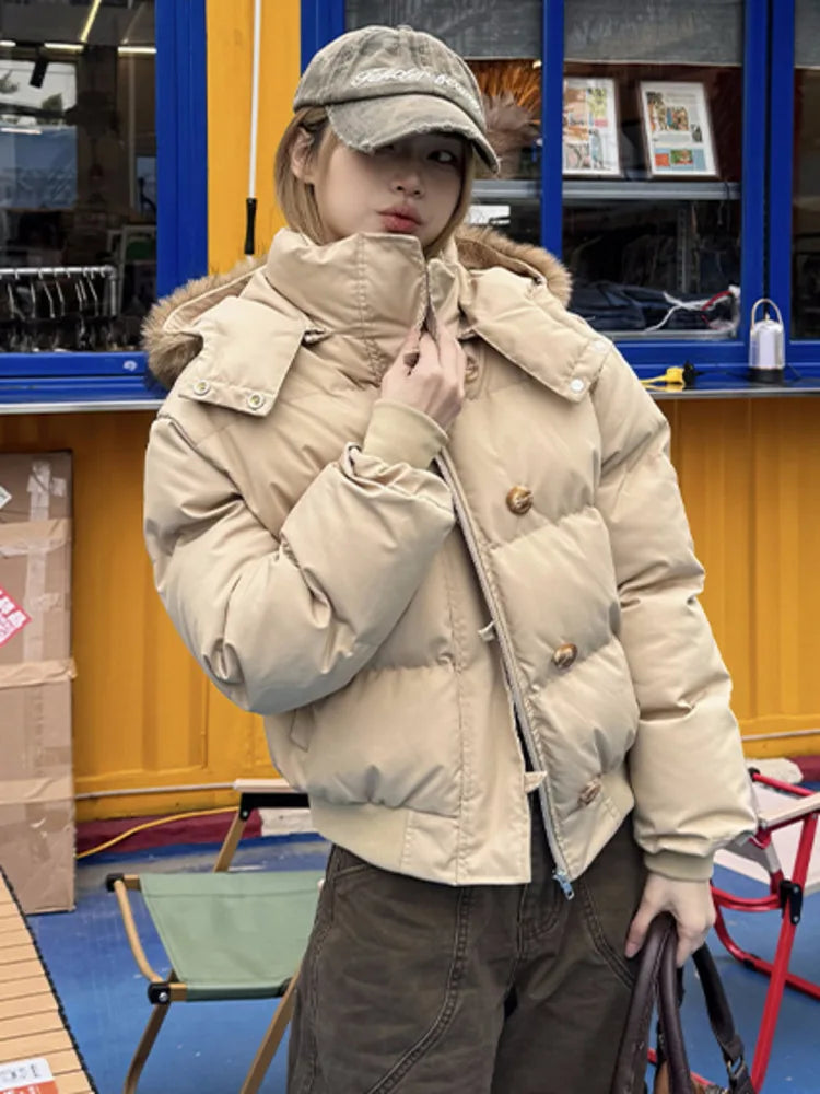 Fur Hooded Jacket Women Outerwear Female  Puffer Bubble Coat