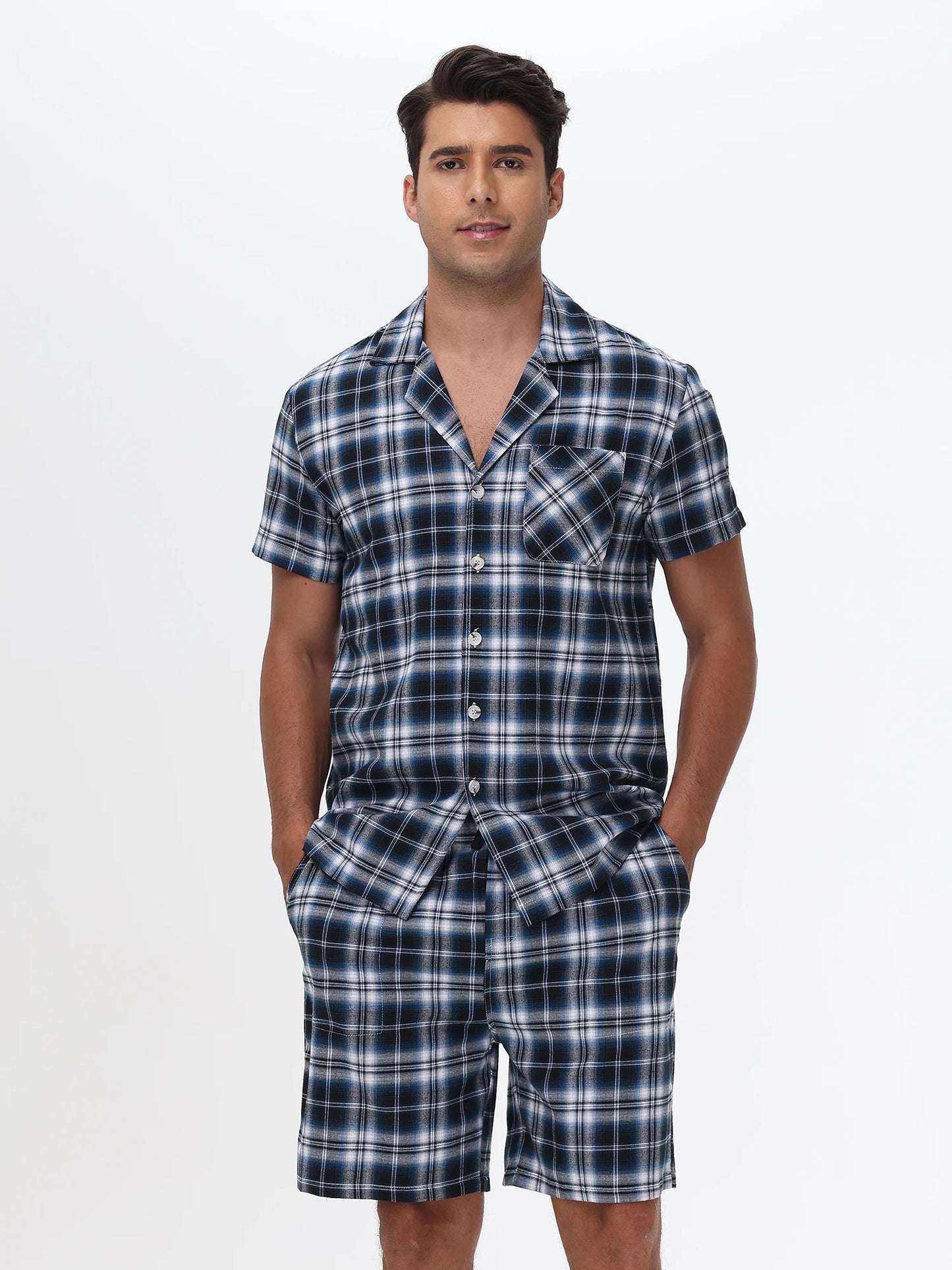 Men Summer Short Pajama Set Breathable Crop Pajama Short Sets Bottoms & Tops