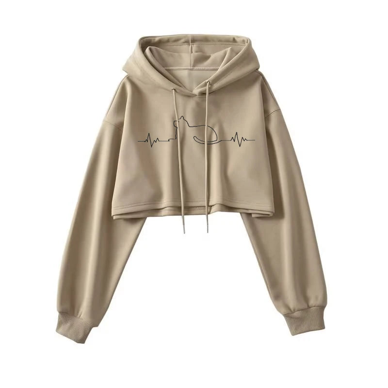 Sexy Short Hooded Sweatshirts Women Long Sleeve Crop Tops